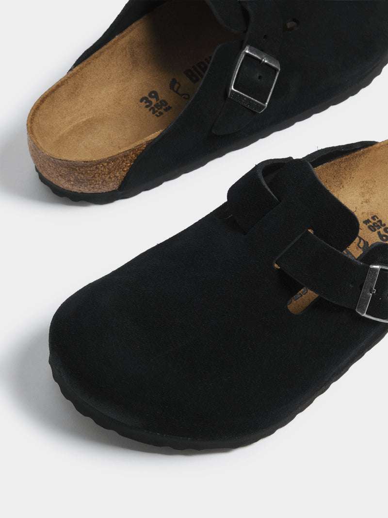 BIRKENSTOCK BOSTON SUEDE BLACK CLOG - bamn.