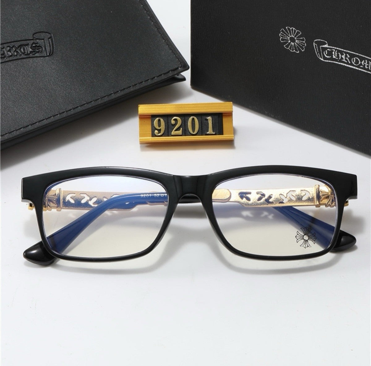 Chrome heart glasses - black  & gold badges NOT BOXED - bamn.