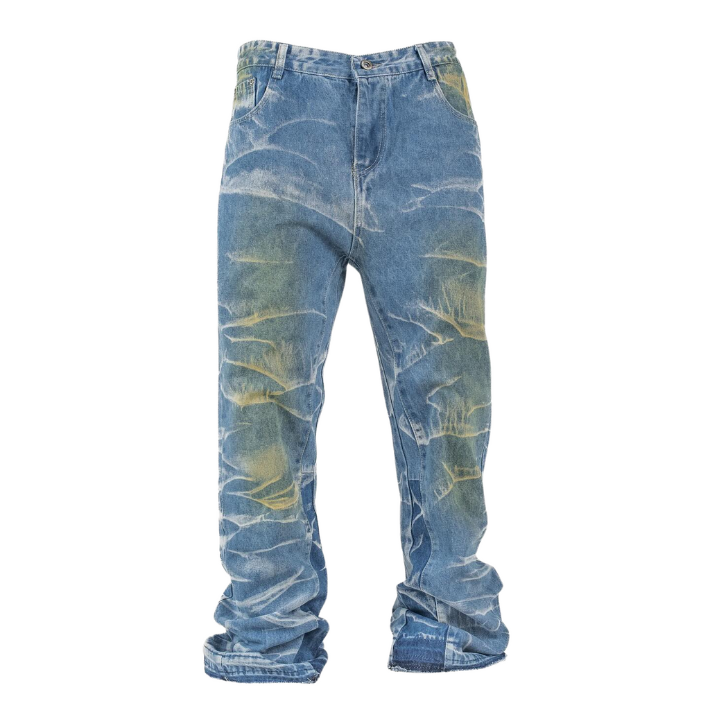 Men's Bagged Denim Acid Washed Jeans - bamn.