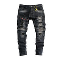 Men's Black Distressed Strap Denim Jeans - bamn.