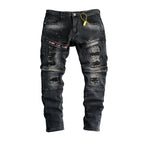 Men's Black Distressed Strap Denim Jeans - bamn.