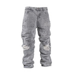 Men’s Grey Utility Distressed Baggy Jeans - bamn.