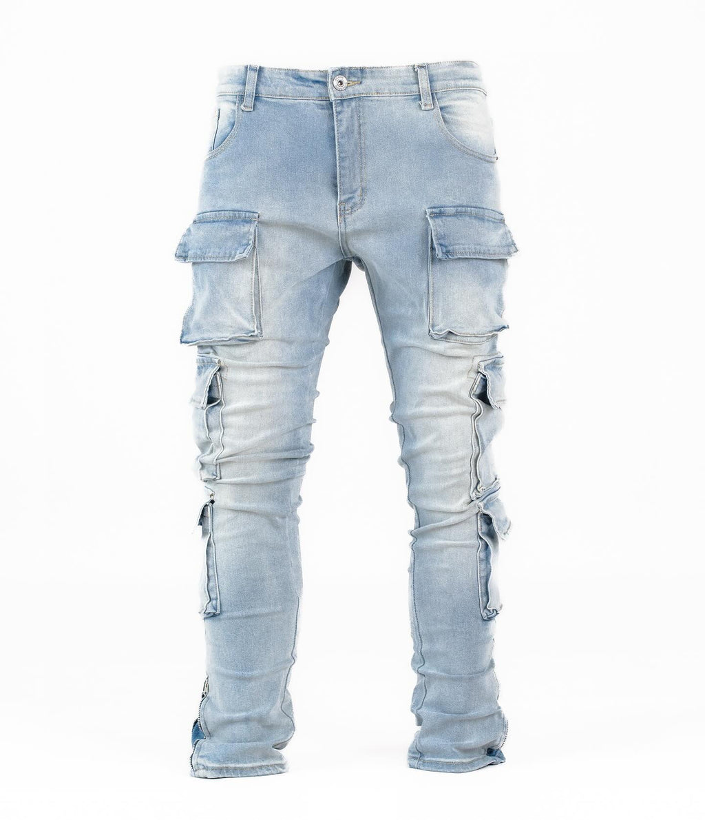 Men's Multi Pocket Cargo Denim Jeans - bamn.