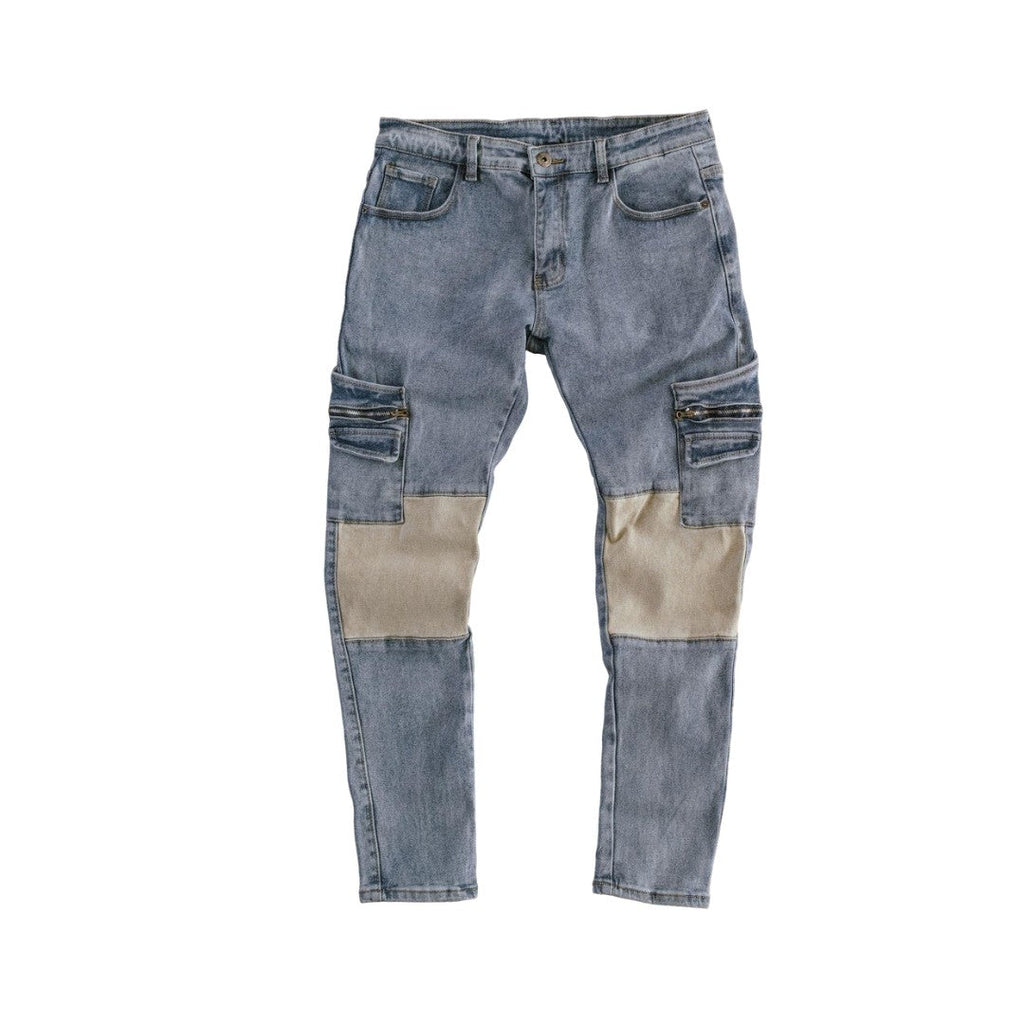 Men's Slim fit Utility Patchwork Cargo Denim Jeans - bamn.