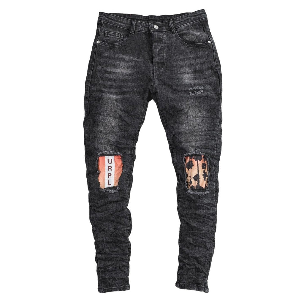 Purple Designer Black Distressed Denim Jeans - bamn.