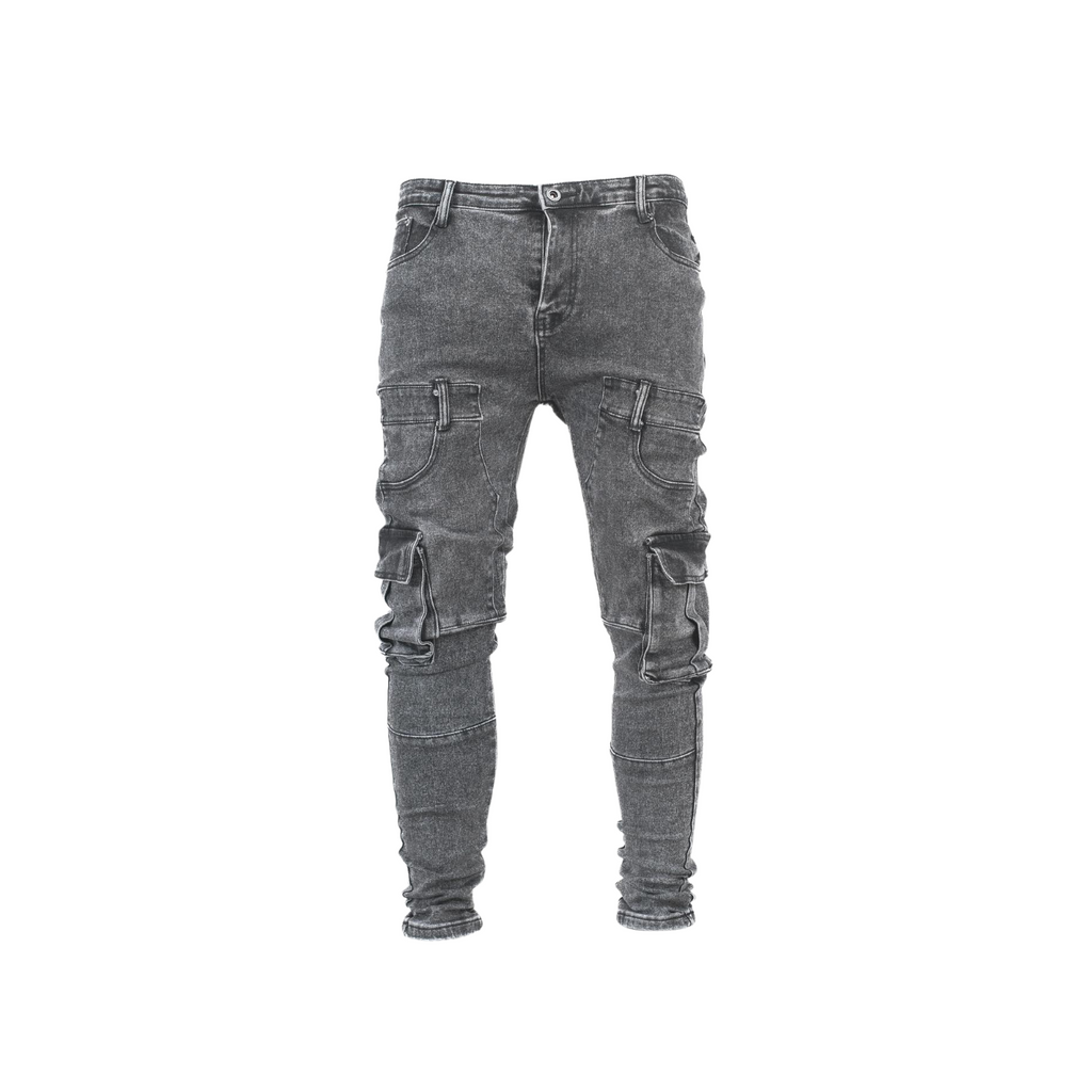 Grey Cargo Denim Jeans - bamn.