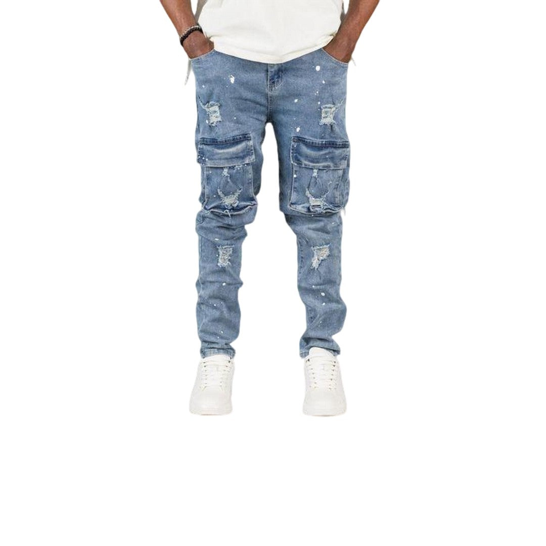 Men's Ripped Distressed Cargo Jeans - bamn.
