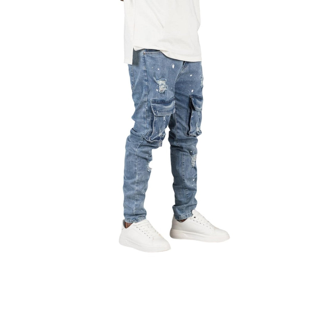 Men's Ripped Distressed Cargo Jeans - bamn.
