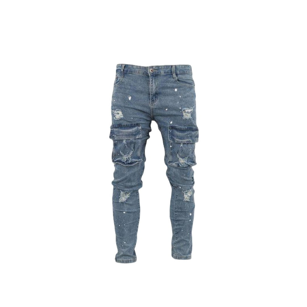 Men's Ripped Distressed Cargo Jeans - bamn.