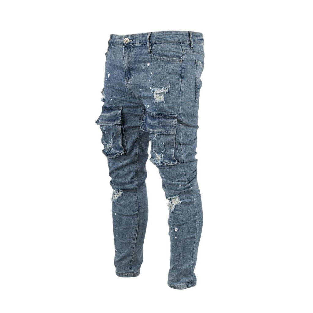Men's Ripped Distressed Cargo Jeans - bamn.