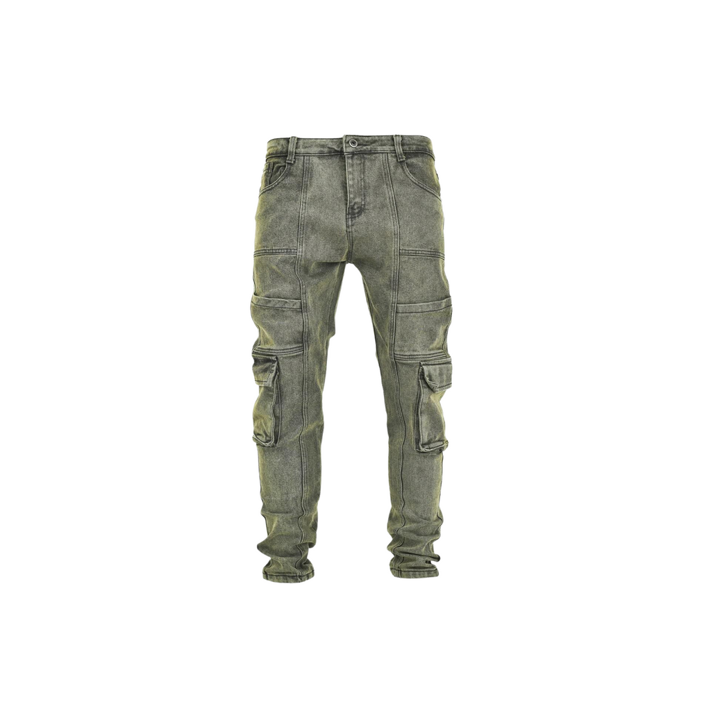 Men's Stone Fade Tactical Cargo Denim Jeans - bamn.
