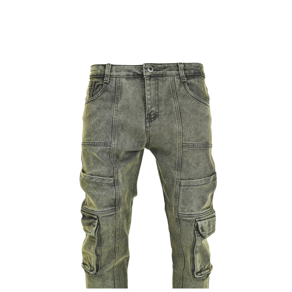 Men's Stone Fade Tactical Cargo Denim Jeans - bamn.