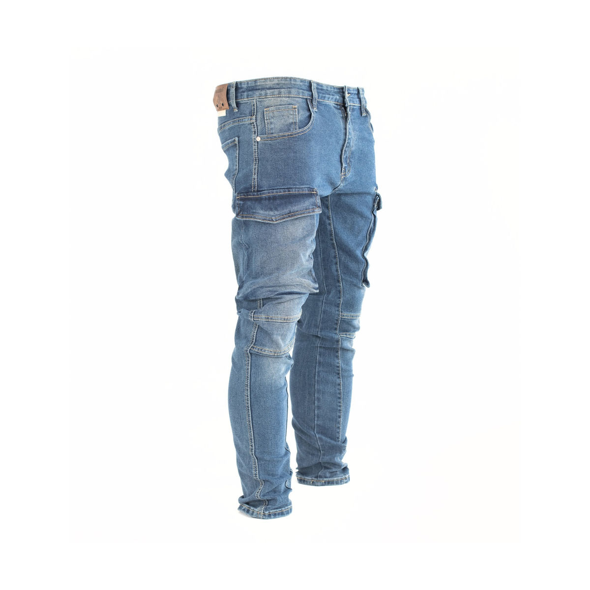 Light Blue Stacked Cargo Denim Jeans - bamn.