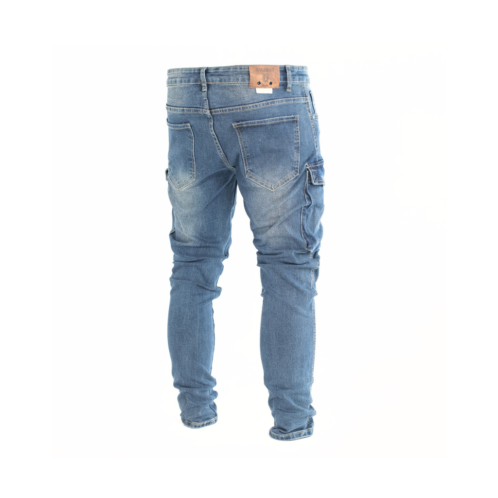 Light Blue Stacked Cargo Denim Jeans - bamn.