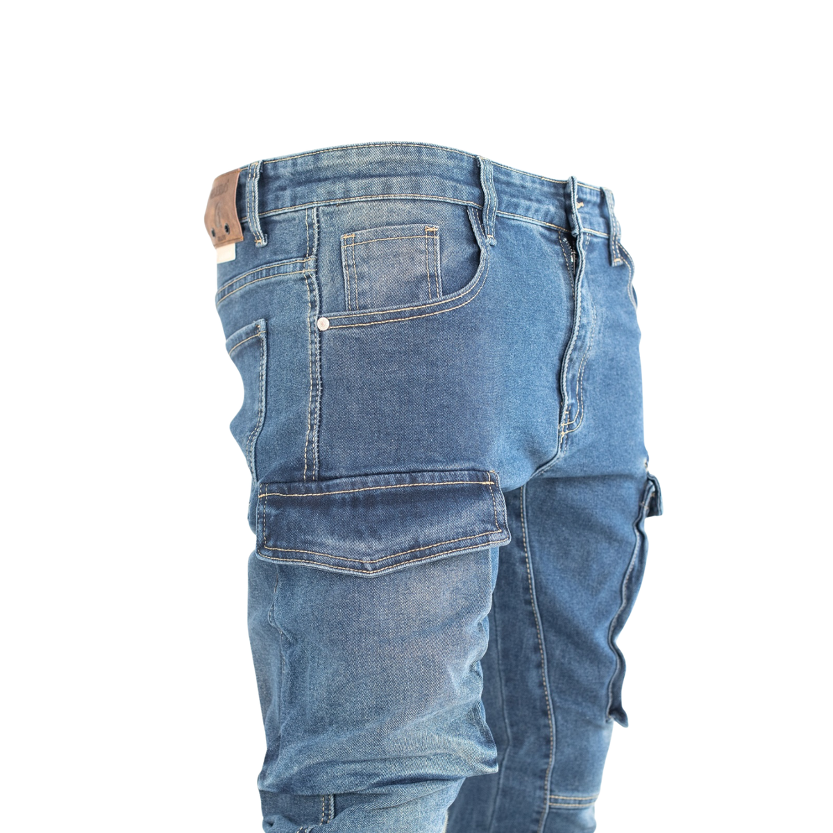 Light Blue Stacked Cargo Denim Jeans - bamn.