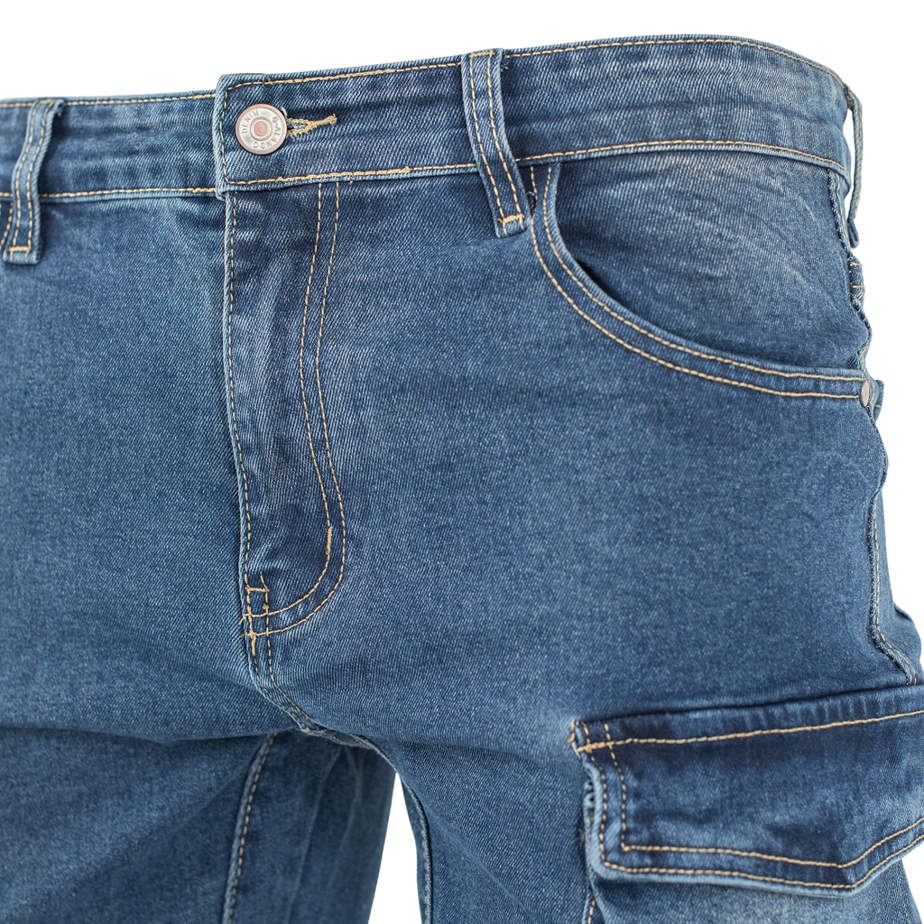 Light Blue Stacked Cargo Denim Jeans - bamn.