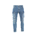 Light Blue Stacked Cargo Denim Jeans - bamn.