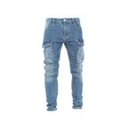 Light Blue Stacked Cargo Denim Jeans - bamn.