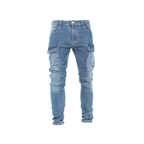 Light Blue Stacked Cargo Denim Jeans - bamn.