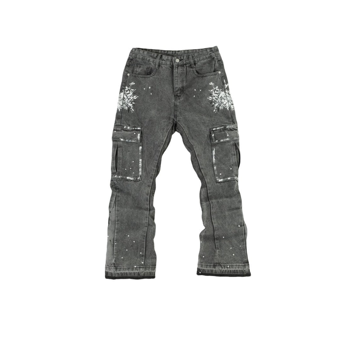 Men's Splatter Slim Flare Cargo Jeans - bamn.
