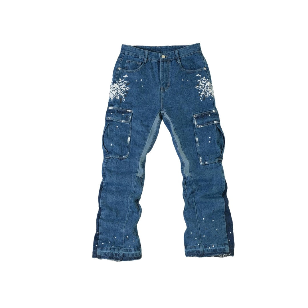 Men's Splatter Slim Flare Cargo Jeans - bamn.