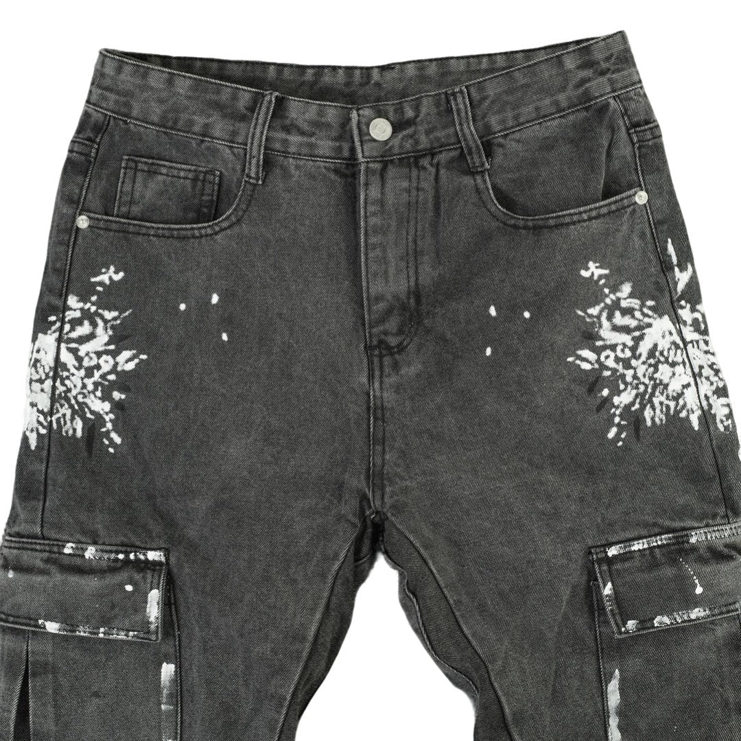 Men's Splatter Slim Flare Cargo Jeans - bamn.