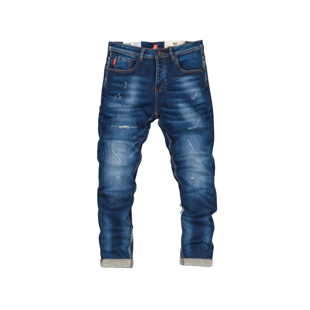 Men's Cuffed Distressed Denim Jeans - bamn.