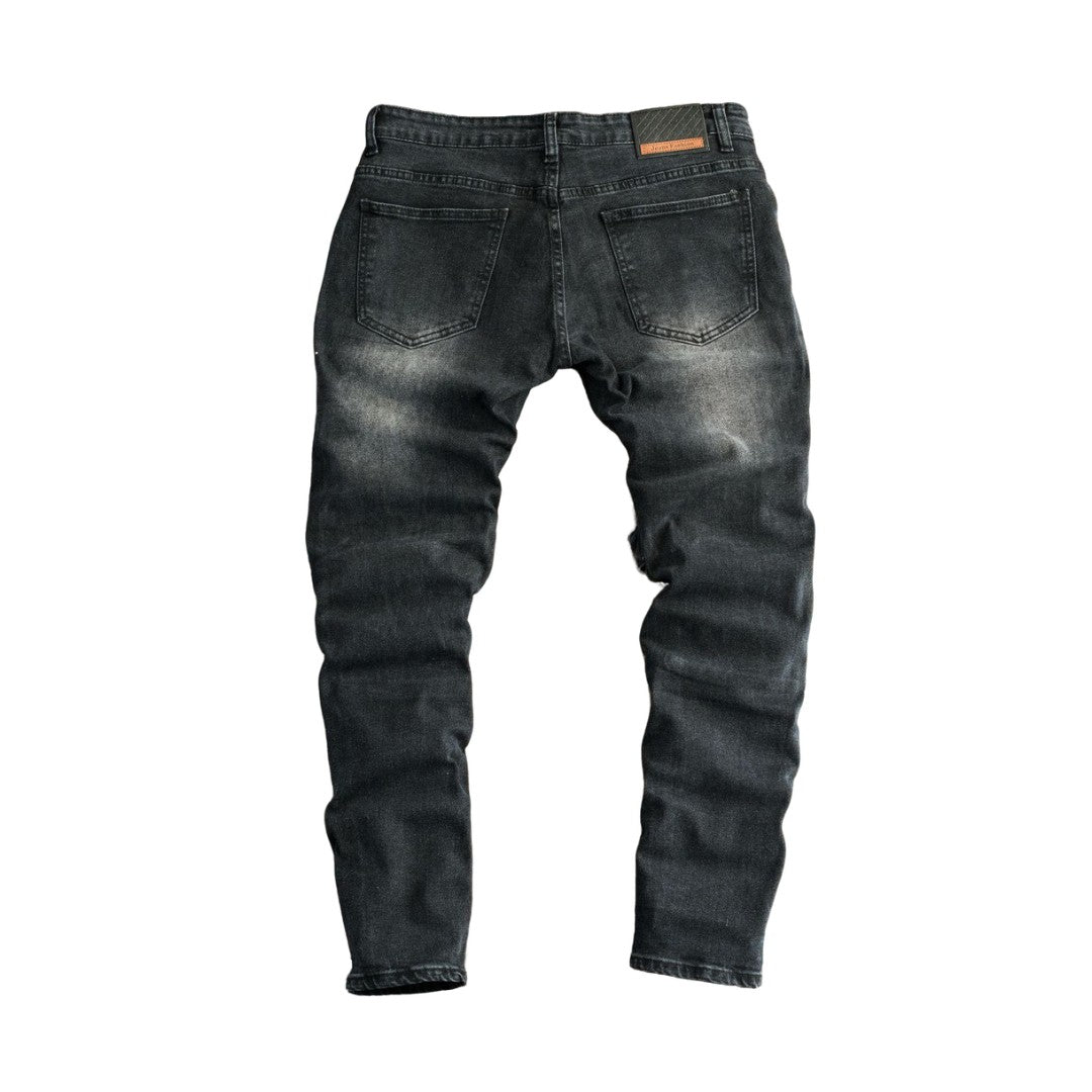 Men's Black Distressed Strap Denim Jeans - bamn.