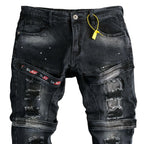 Men's Black Distressed Strap Denim Jeans - bamn.
