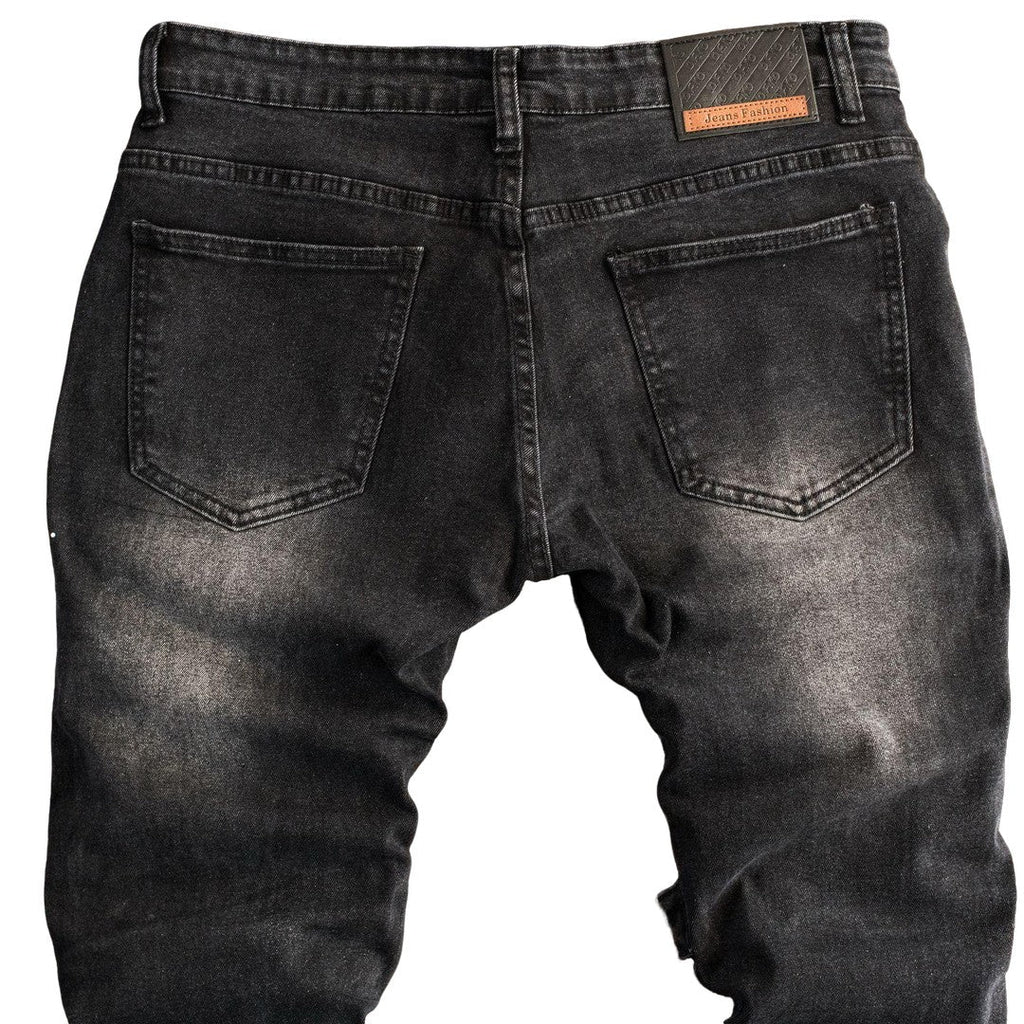 Men's Black Distressed Strap Denim Jeans - bamn.