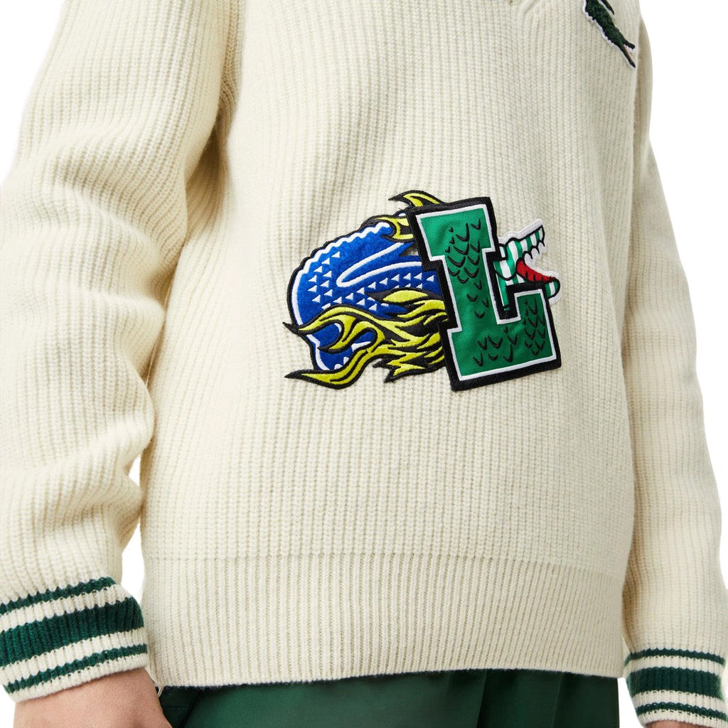 Lacoste Men's Comic Badge Striped V-Neck Sweater - bamn.