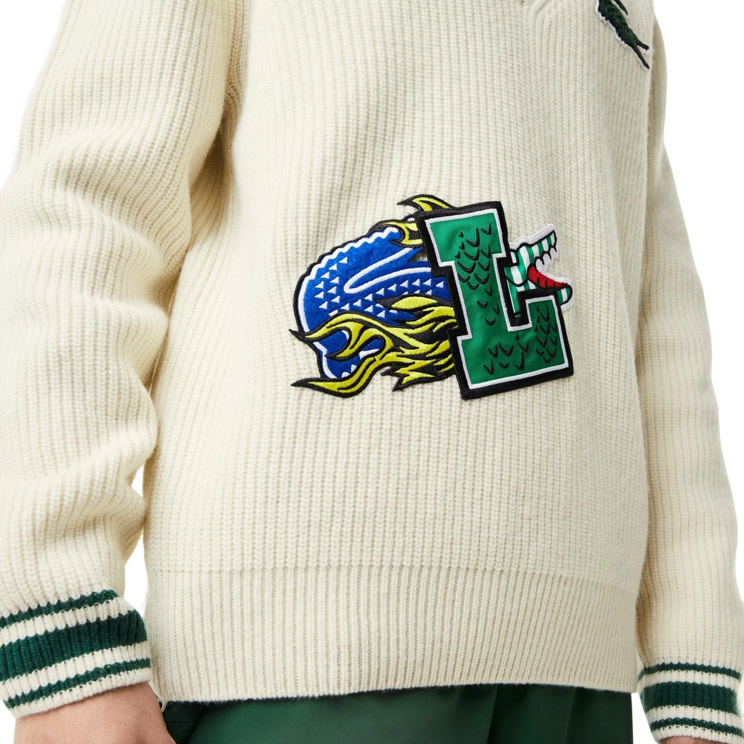 Lacoste Men's Comic Badge Striped V-Neck Sweater - bamn.