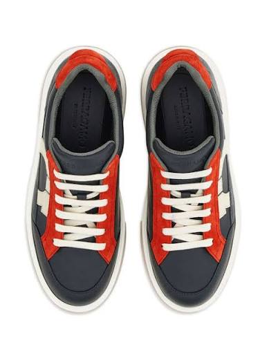 Ferragamo 'cassina' Red/Black Leather Blend Sneakers - bamn.